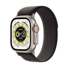 Apple Watch Ultra 49mm Titanium with Trail Loop Strap Black Gray Small Medium MQFW3